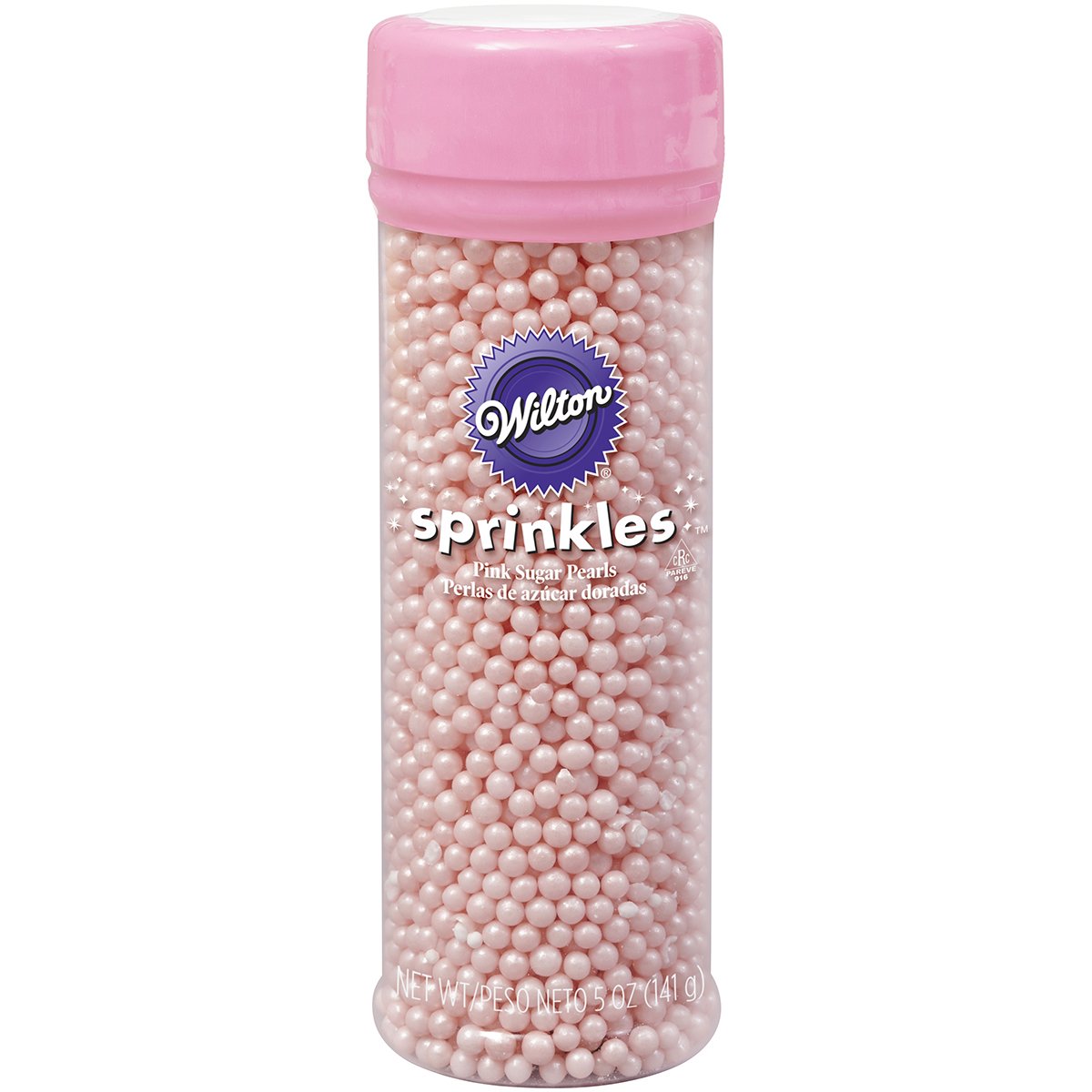 Wilton Perlas de azúcar, 4.97 oz, oro, no tóxicas y perlas de azúcar rosa, 5 onzas